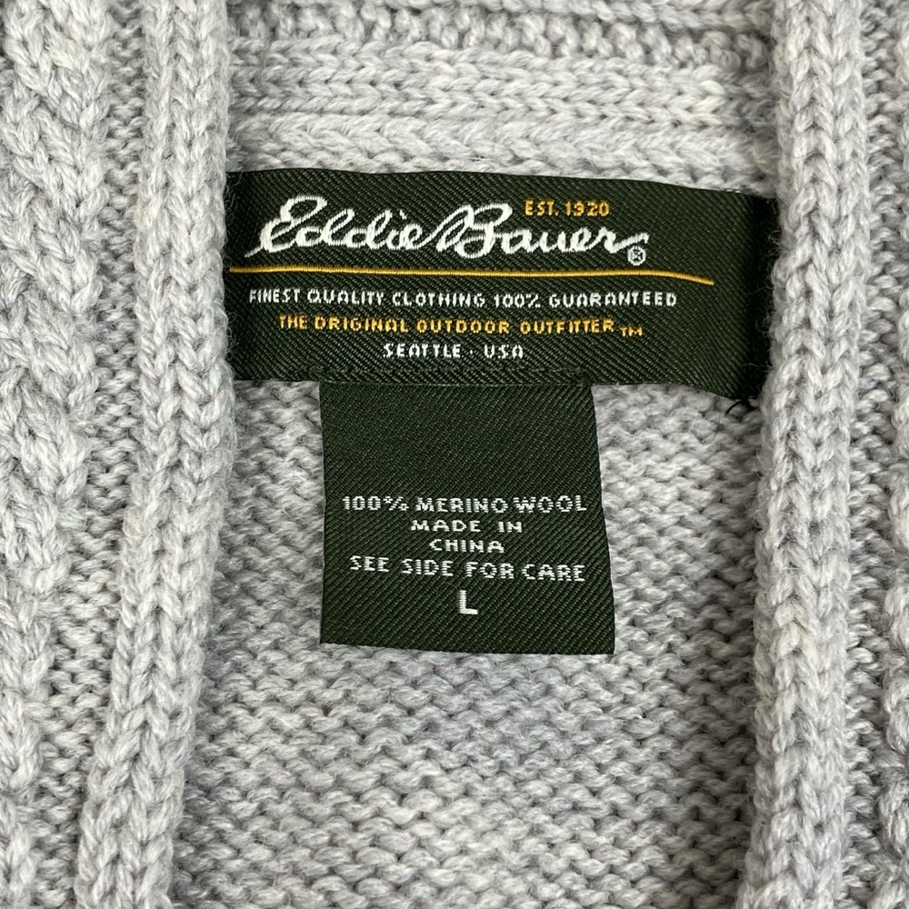 Eddie Bauer Light Gray Merino Wool V-Neck Sweater Long Sleeve Size L - Picture 6 of 9